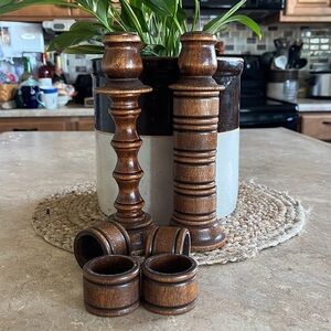 Vintage wooden candlesticks/napkin rings.